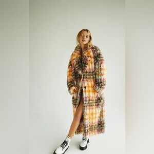 Free People Cardi Plaid Faux Fur Coat / Plaid